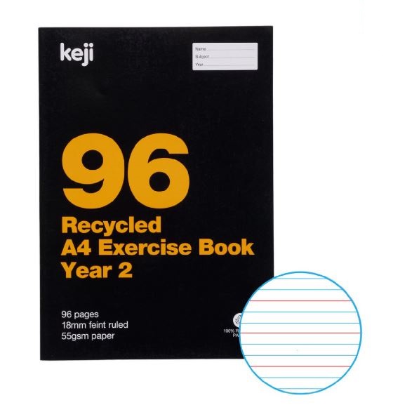 Keji Recycled A4 Exercise Book - Year 2 (18mm faint ruled)